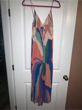 Akualani Multicolor V-Neck Spaghetti Strap Maxi Dress
